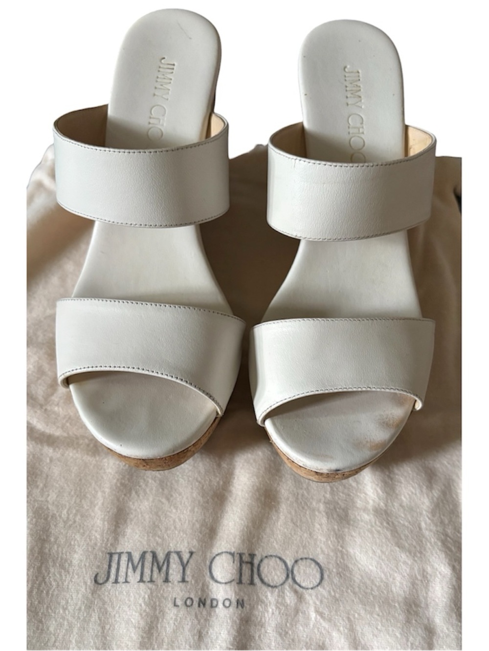 Jimmy Choo Cream Double-Band Leather Slide Clogs